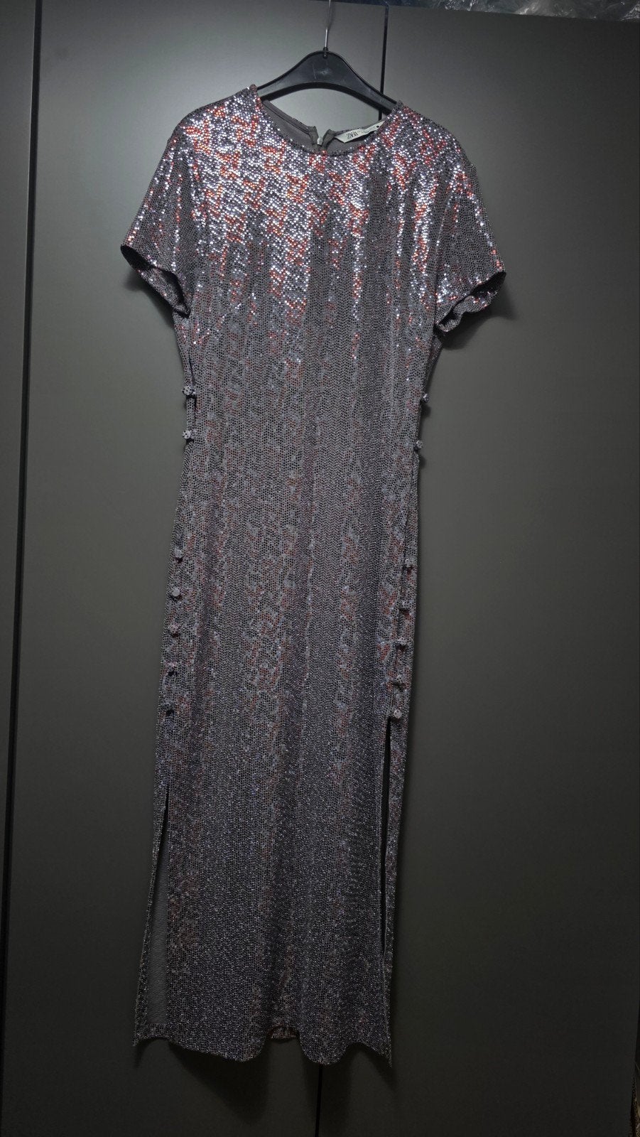 Zara glitter jurk met splitjes - Maat L, Meerkleurig, Zara, Maat 42/44 (L), Ophalen of Verzenden