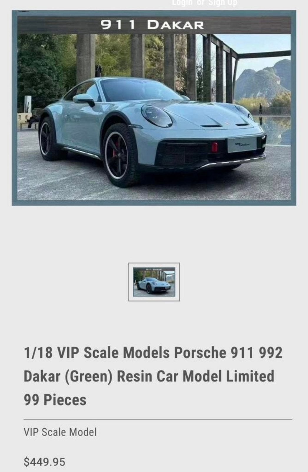 GEZOCHT:  1/18 VIP Scale Models Porsche 911 992 Dakar (Green, Ophalen of Verzenden, Overige merken