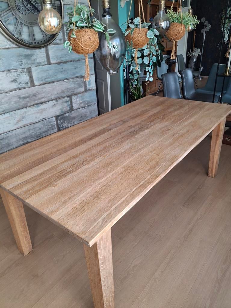 Grote massief lichteiken eetkamertafel - zware kwaliteit, Ophalen, Gebruikt, 200 cm of meer, 50 tot 100 cm