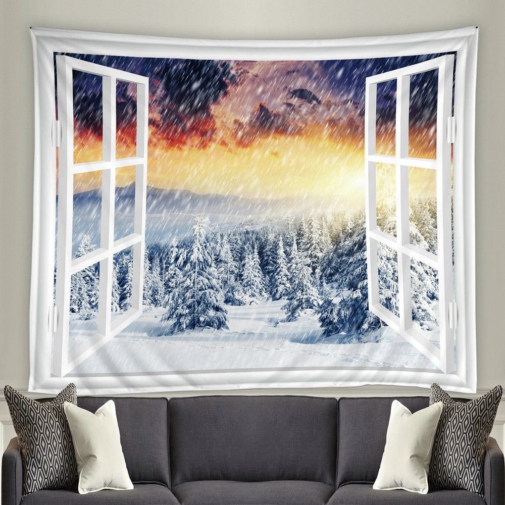 Winter Wandkleed 3 / Wand Kleed Sneeuw Raam Bomen Lucht, Verzenden, Nieuw, Wandkleed