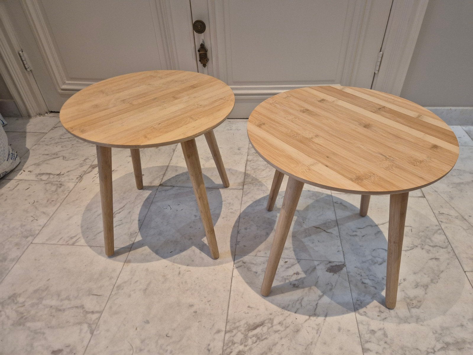 Set van 2 ronde bijzettafels van bamboe, Ophalen, Minder dan 45 cm, Minder dan 55 cm, Modern, Scandinavisch