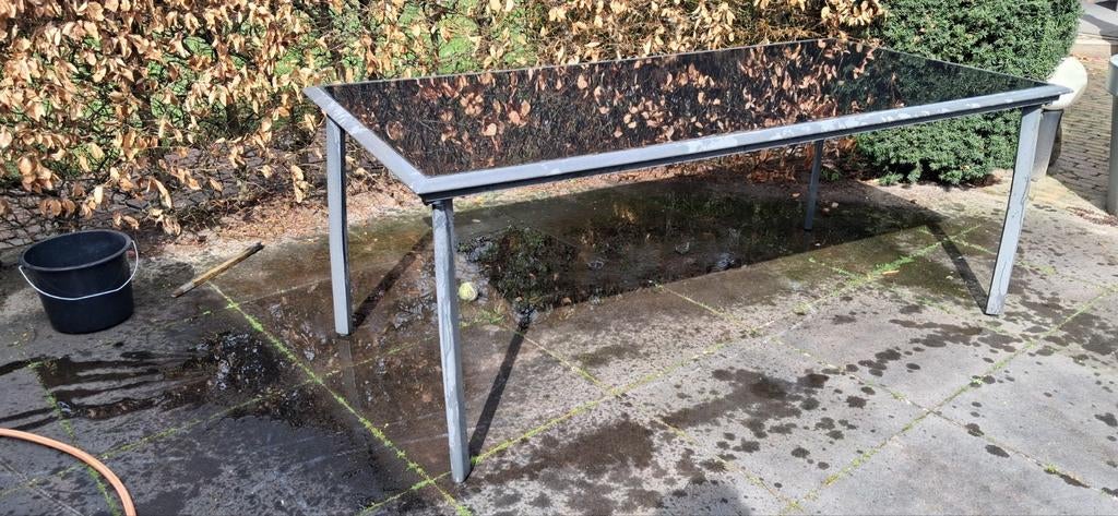 GRATIS TUINTAFEL MET GLASPLAAT EN VERSTELBARE POOTJES, Ophalen, Gebruikt, Aluminium