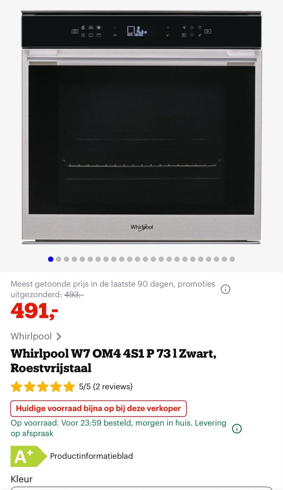 Whirlpool W7 OM4 4S1 P 73 I Oven - Zwart, Roestvrijstaal, Witgoed en Apparatuur, Whirlpool, Oven, Hete lucht, Ophalen of Verzenden