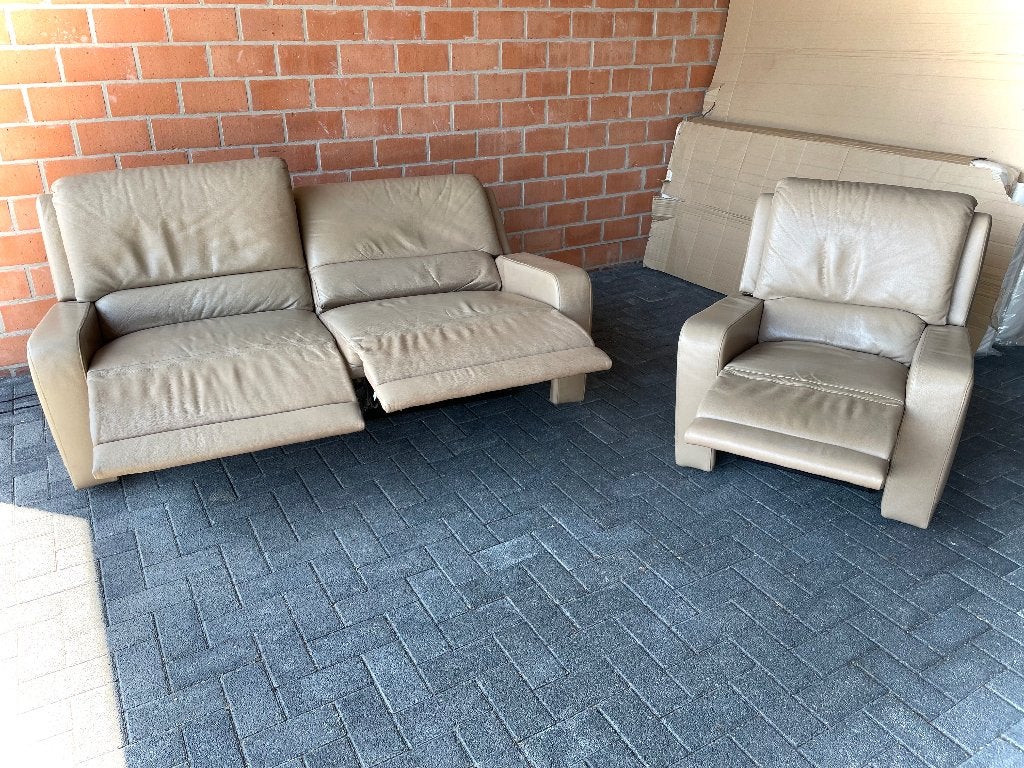 Leder salon met relaxen / als nieuw, Ophalen, Zo goed als nieuw, Leer