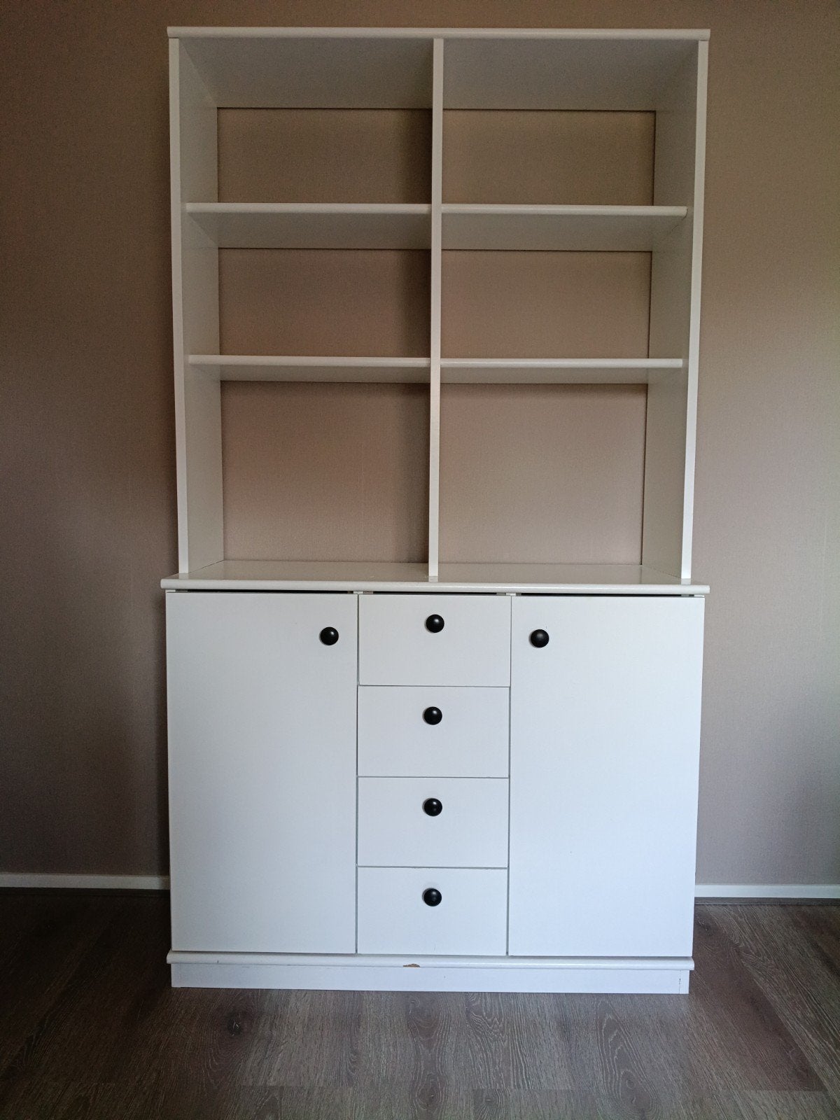 Witte kast met lades en planken - Gebruikt, Huis en Inrichting, Kasten | Boekenkasten, Ophalen, Gebruikt, 50 tot 100 cm, 150 tot 200 cm