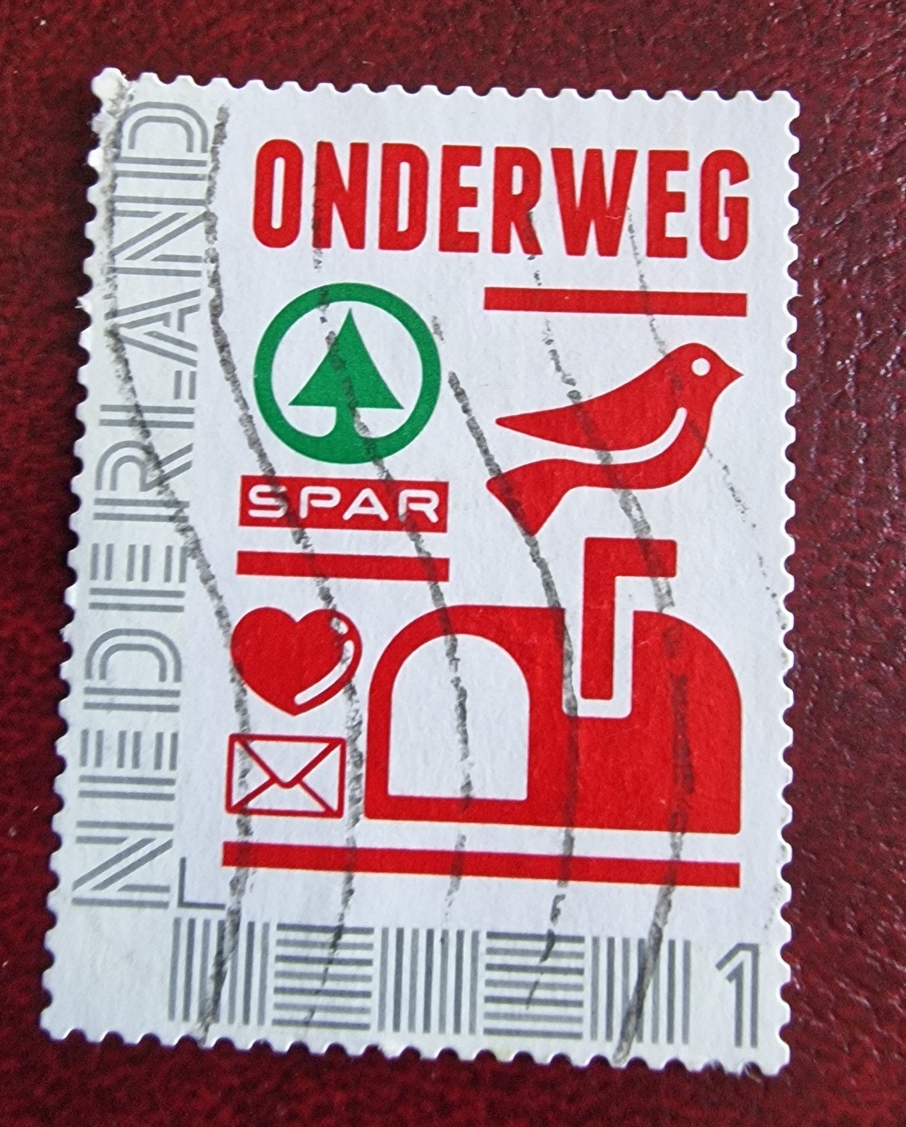 kv55 persoonlijke postzegel 'Onderweg' met SPAR logo, Ophalen of Verzenden, Na 1940, Gestempeld