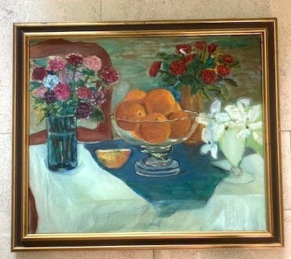 Bloemen en sinaasappels in stilleven ca. 1965, Antiek en Kunst, Kunst | Schilderijen | Klassiek, Doek, Stilleven, Impressionistisch