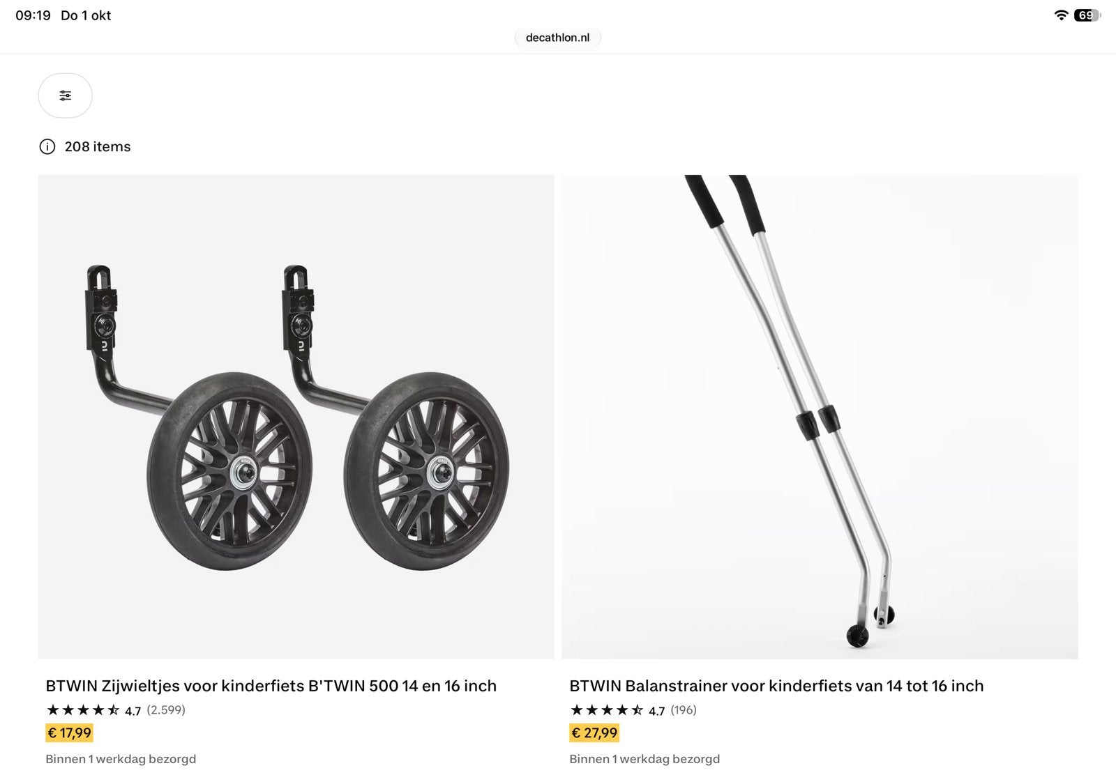 Zijwieltjes B'TWIN 500 (14/16 inch) & Balanstrainer, Ophalen, Nieuw