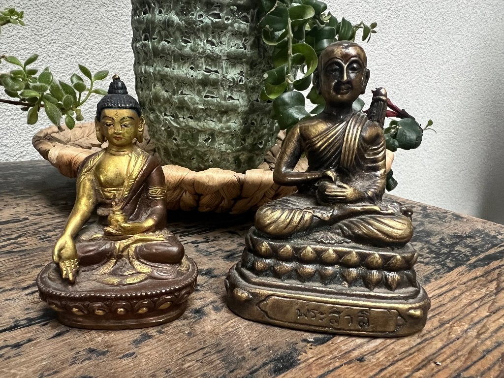 Boeddha Thailand Thaise handwerk bronzen beeldjes brons set, Huis en Inrichting, Verburgt Vintage, Massief, 10 cm, Ophalen of Verzenden