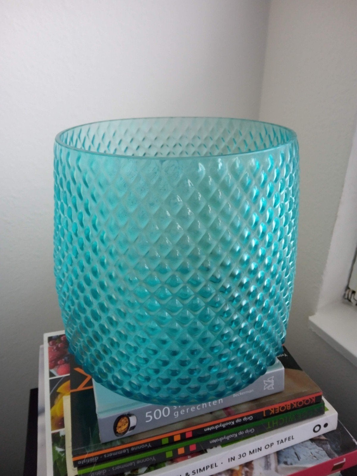 Riverdale vaas/windlicht turquois NIEUW, 19 cm, Nieuw, Ophalen of Verzenden, Glas