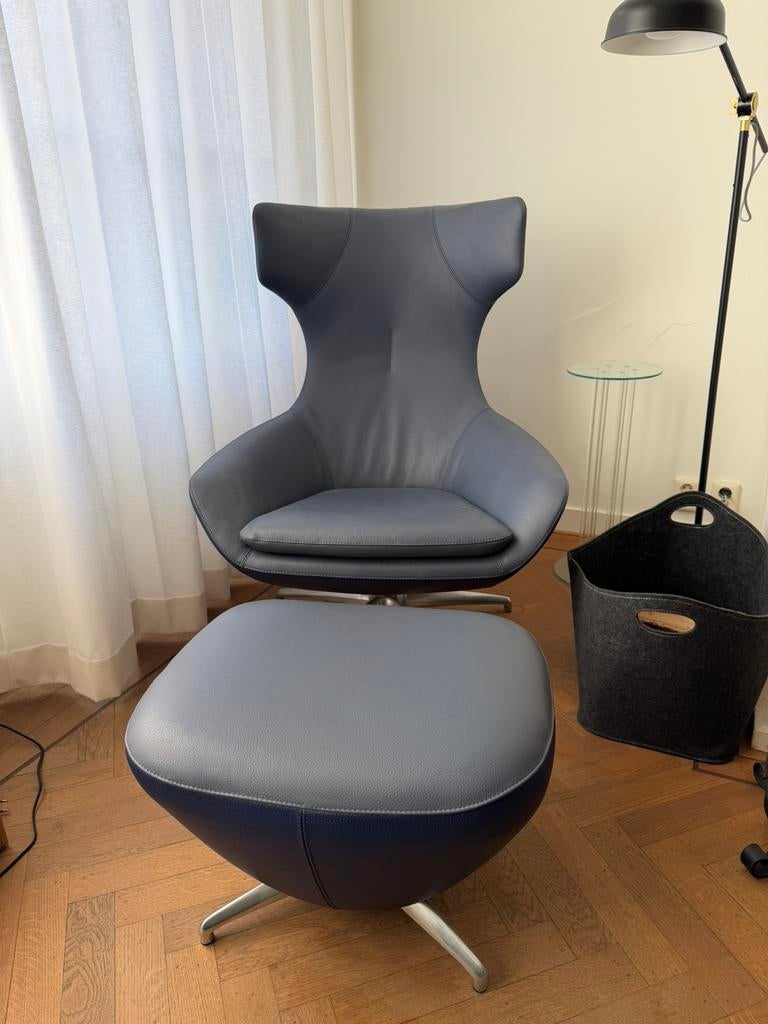 Leolux Caruzzo Fauteuil + Voetenbank | Senso Leer, Huis en Inrichting, Ophalen, Gebruikt, 75 tot 100 cm, Leer
