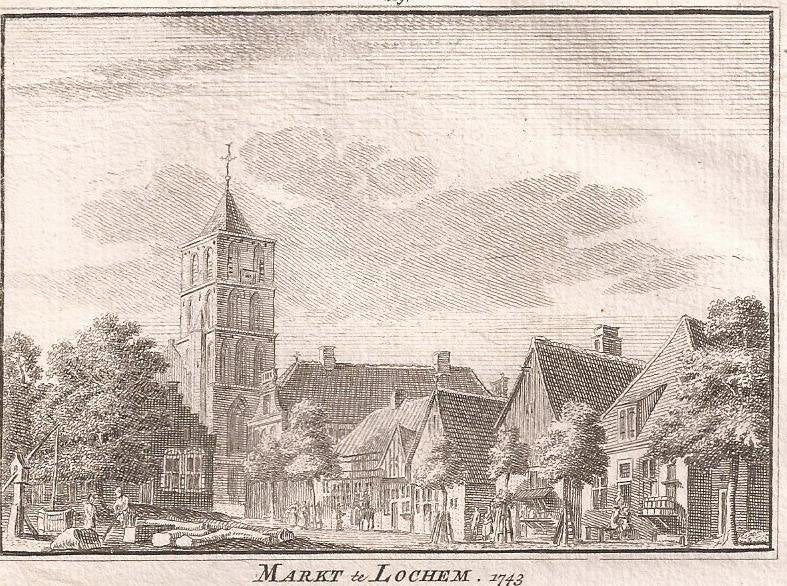 Lochem Markt te Lochem 1743 't Huis Amssen bij Lochem. 1743, Antiek en Kunst, Stadsgezicht, Ophalen of Verzenden, 15 cm, 10 cm