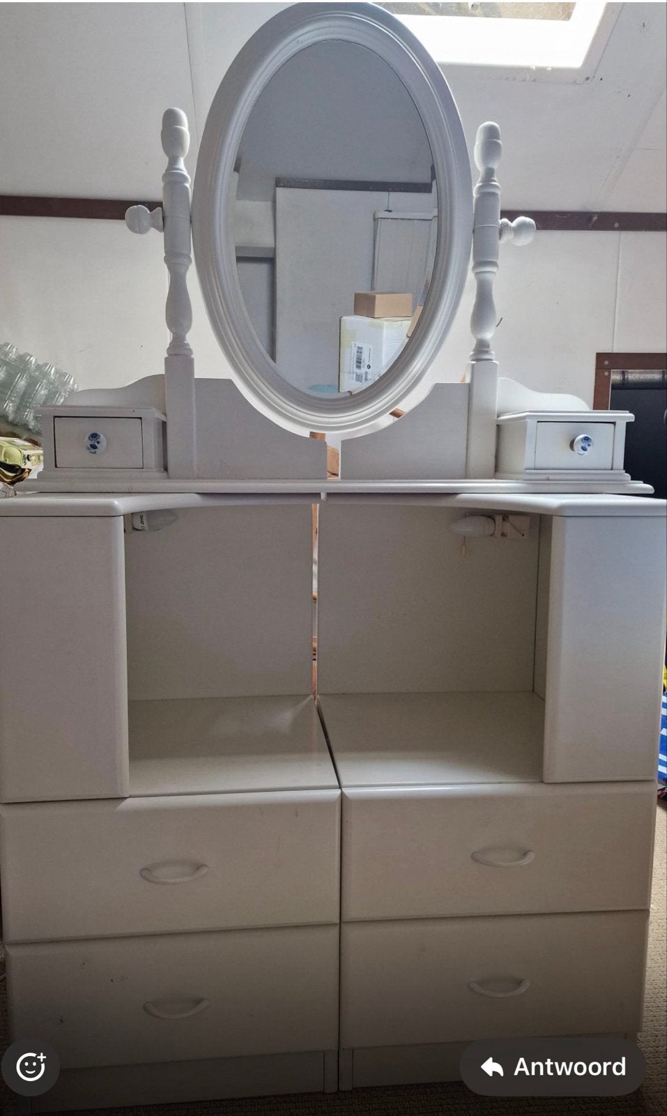 Witte kaptafel met spiegel en lades, Ophalen, Gebruikt, Hout, 100 tot 150 cm