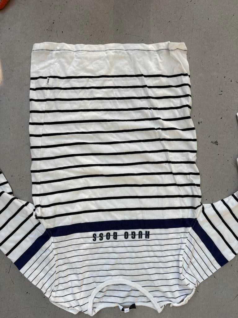 Hugo Boss Slim Fit Shirt met Lange Mouwen - Wit/Zwart Gestre, Ophalen of Verzenden, Gedragen, Maat 46 (S) of kleiner, Wit