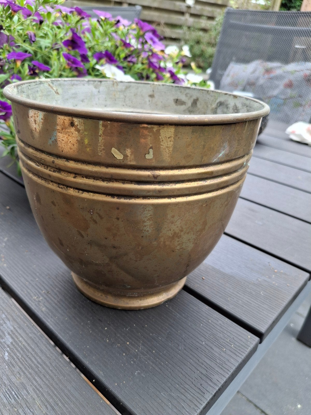 Antieke Koperen Bloempot met Nummer, Antiek en Kunst, Antiek | Koper en Brons, Ophalen of Verzenden