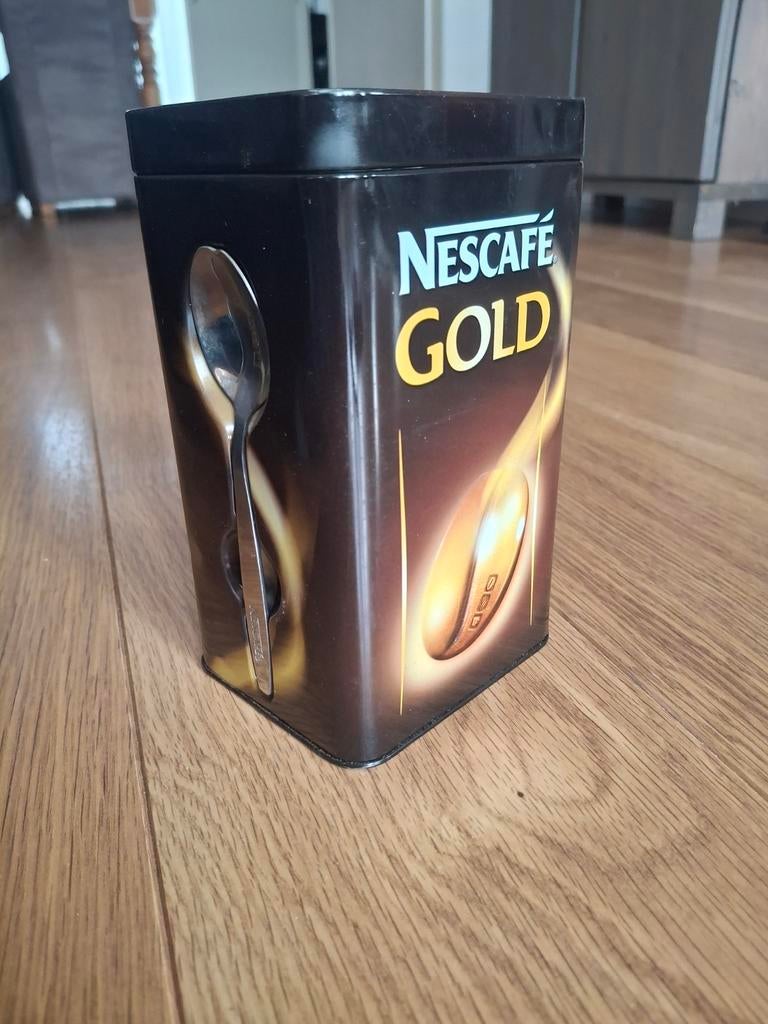 Nescafé Gold bewaarblik met lepel, Ophalen of Verzenden, Gebruikt