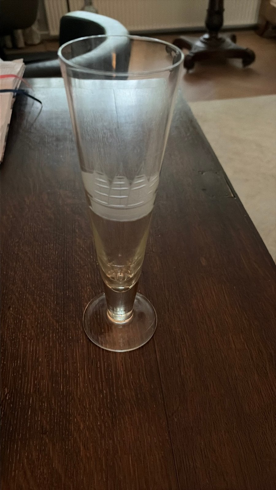 Kristallen bierflute met viermaster., Ophalen of Verzenden, Zo goed als nieuw, Overige typen