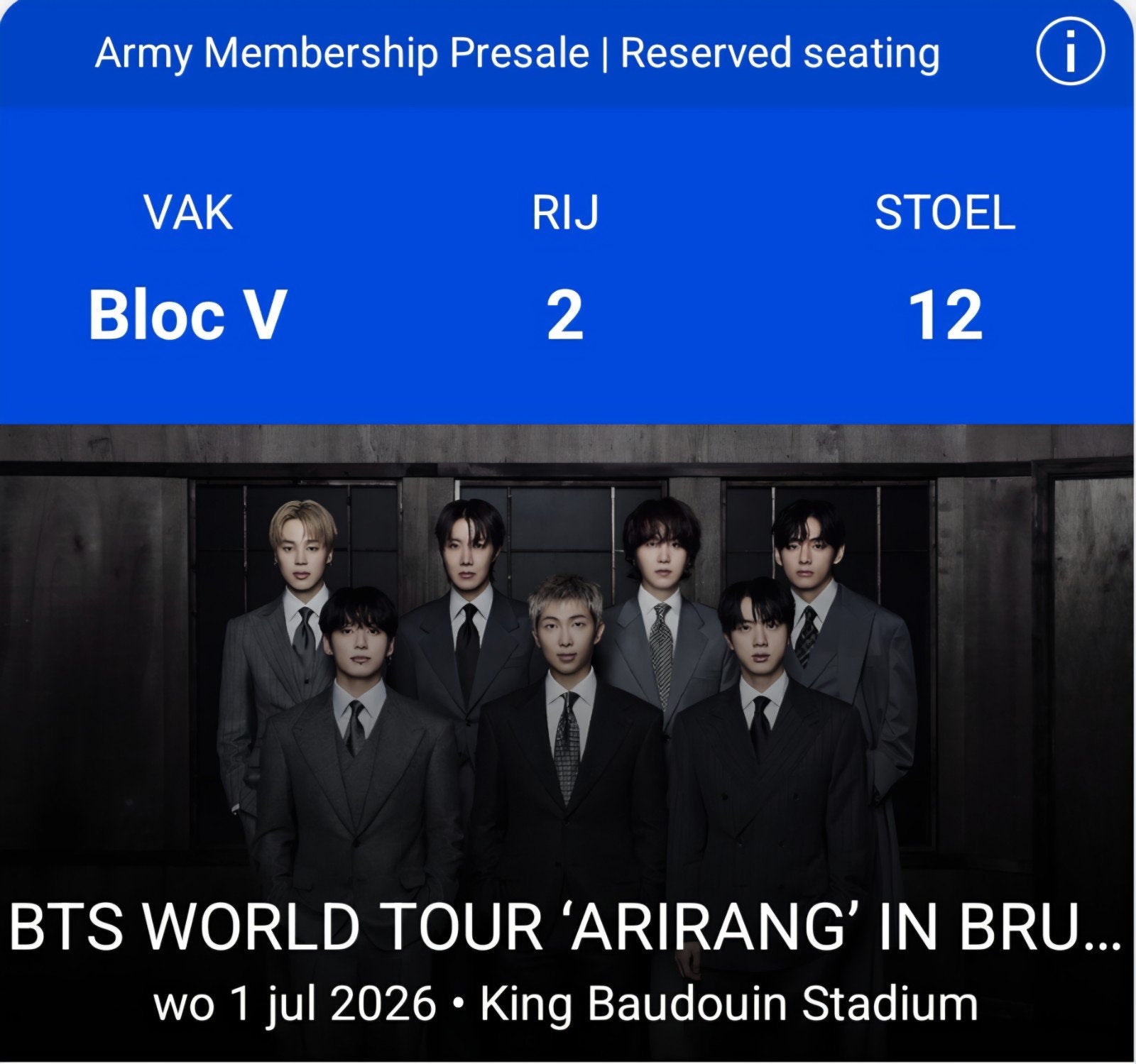 Bts ticket (1 juli) te koop!!!, Tickets en Kaartjes, Eén persoon
