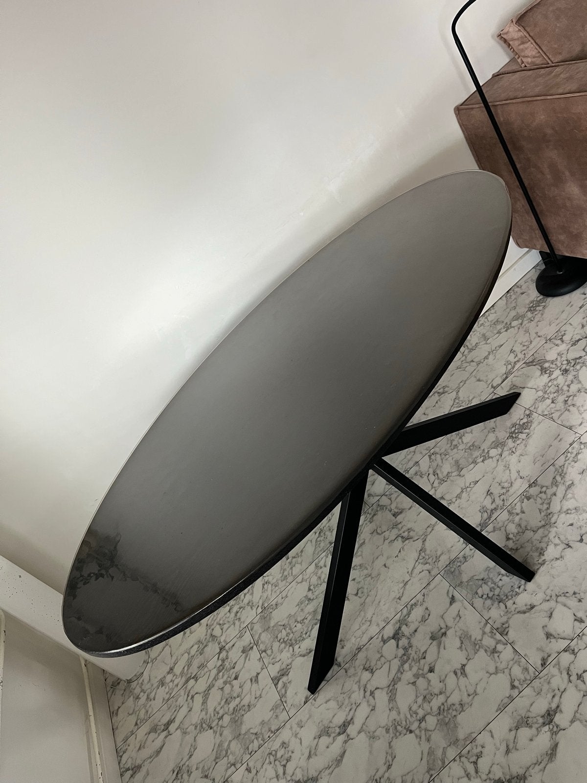 Zwarte ovale eettafel 160cm, Ophalen, 100 tot 150 cm, Zo goed als nieuw, 150 tot 200 cm