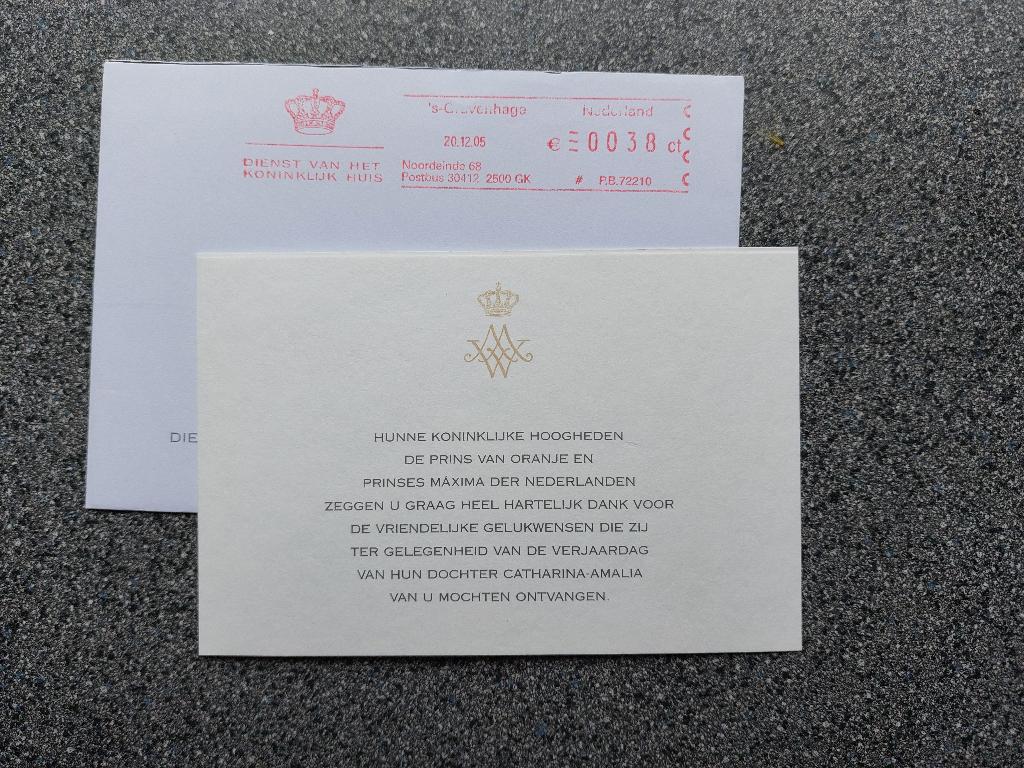 Bedankje verjaardag prinses Amalia 2005, Ophalen of Verzenden, Nieuw, Kaart, Foto of Prent