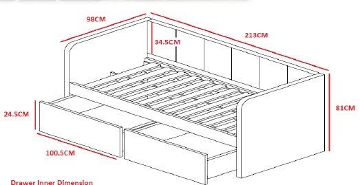 Zita kajuitbed/bedbank (met lades) - 90x200 - Grijs, Kinderen en Baby's, Niet ingevuld, Niet ingevuld, Niet ingevuld