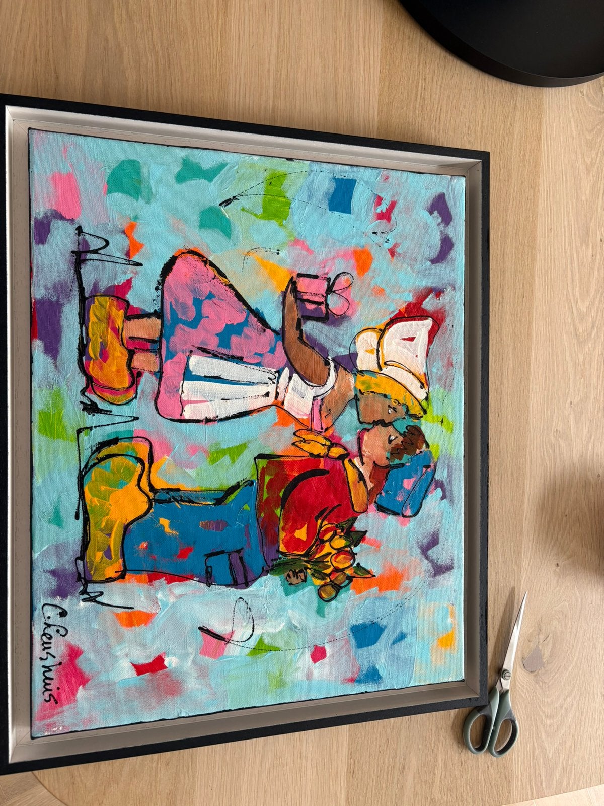 Schilderij “ kusje” van C Leushuis, Antiek en Kunst, Ophalen