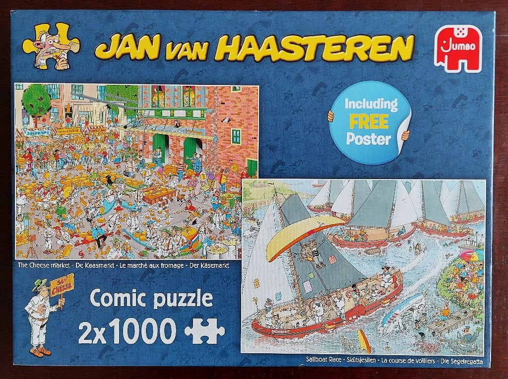 2x Jan van Haasteren -  De Kaasmarkt en Skûtsjesilen, Hobby en Vrije tijd, Denksport en Puzzels, Ophalen of Verzenden, 500 t/m 1500 stukjes