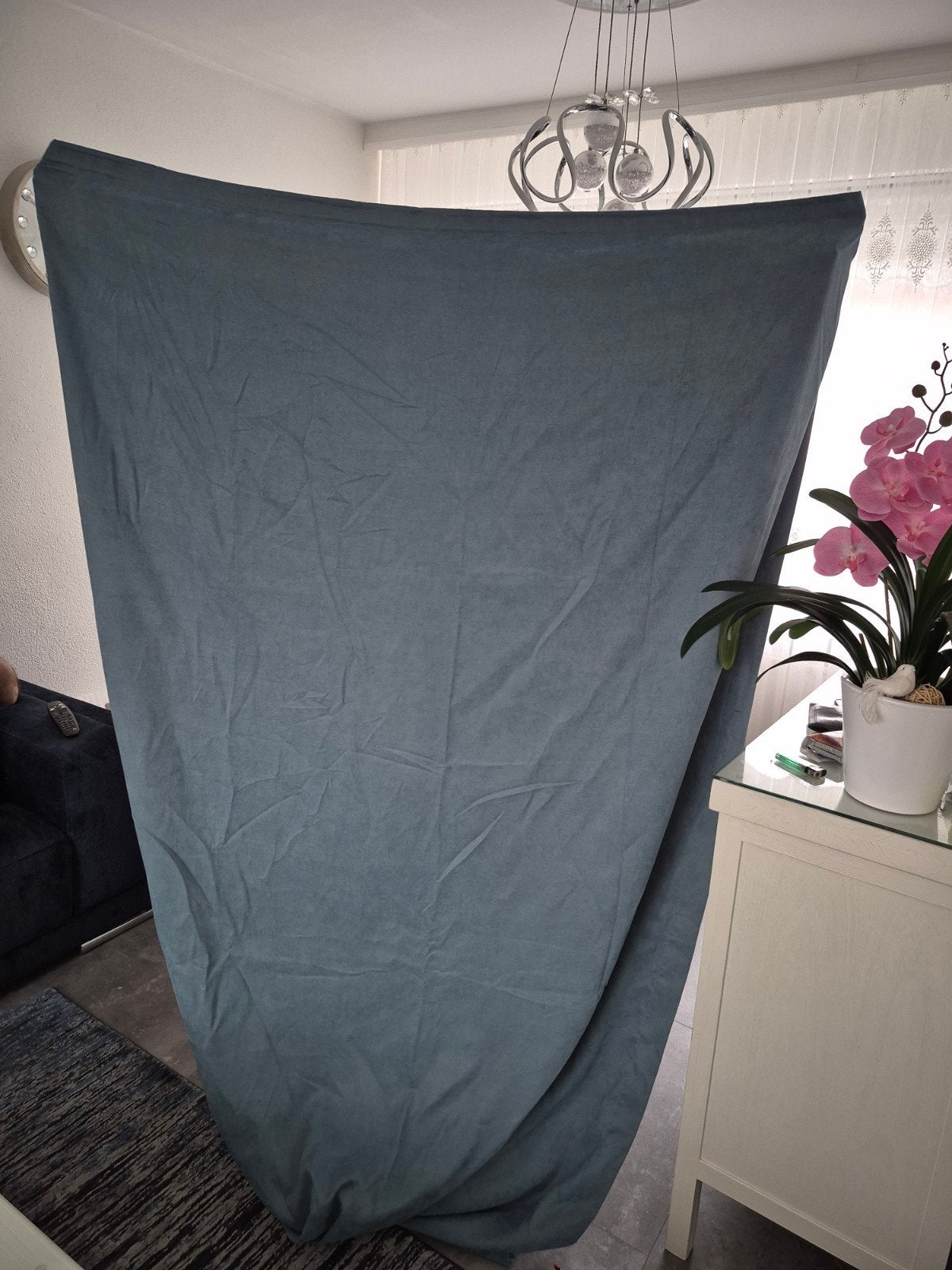 Zonwerende gordijnen 2 keer b1.4m x h2.6m, Ophalen of Verzenden, Zo goed als nieuw, Blauw