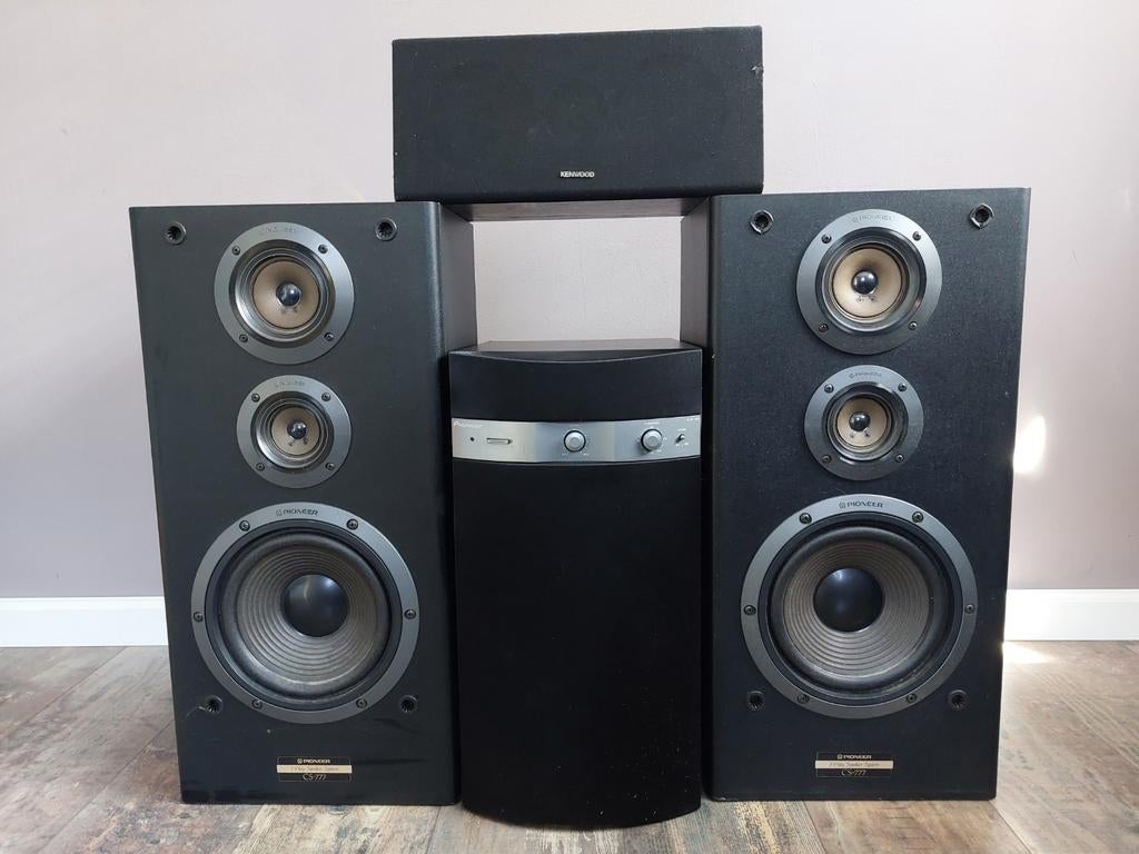 Pioneer speakerset met Kenwood center speaker en subwoofer, Gebruikt, Complete surroundset, 120 watt of meer, Ophalen