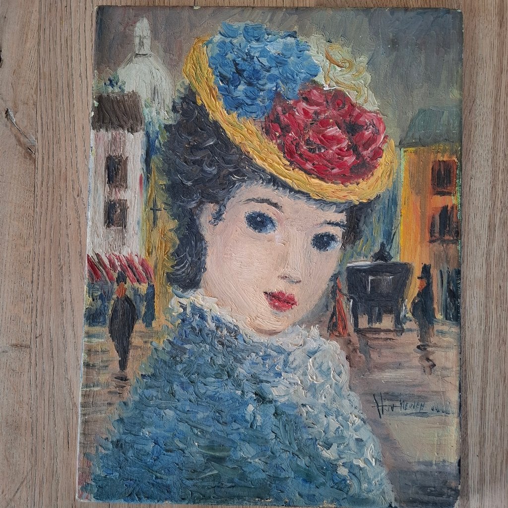 Schilderij dame , jonge vrouw h.v.d.meulen, Minder dan 50 cm, Oorspronkelijke maker, Ophalen of Verzenden, Zo goed als nieuw