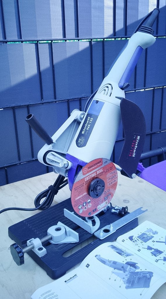 Haakse slijptol Einhell met afkortstandaard. 125mm, 230V., Ophalen of Verzenden, Zo goed als nieuw, 700 tot 1000 watt, Haakse handslijpmachine