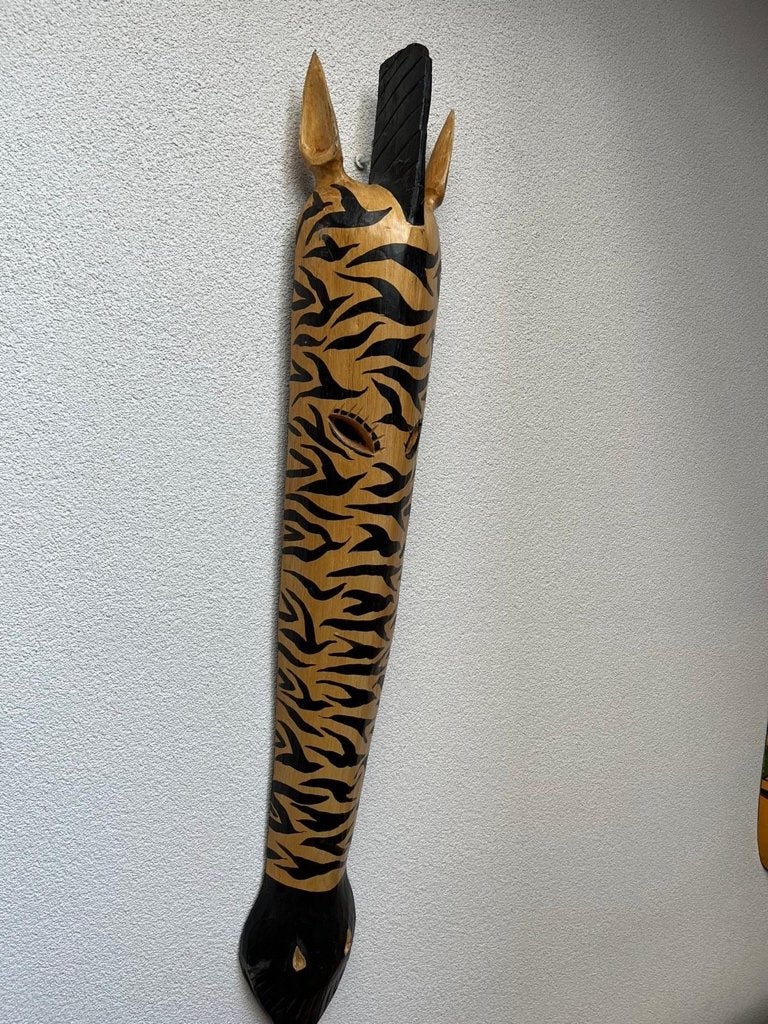 Houtsnijwerk masker Aziatisch oosters Indonesie handwerk 1m, Gebruikt, 97 cm, Hout, Meerkleurig