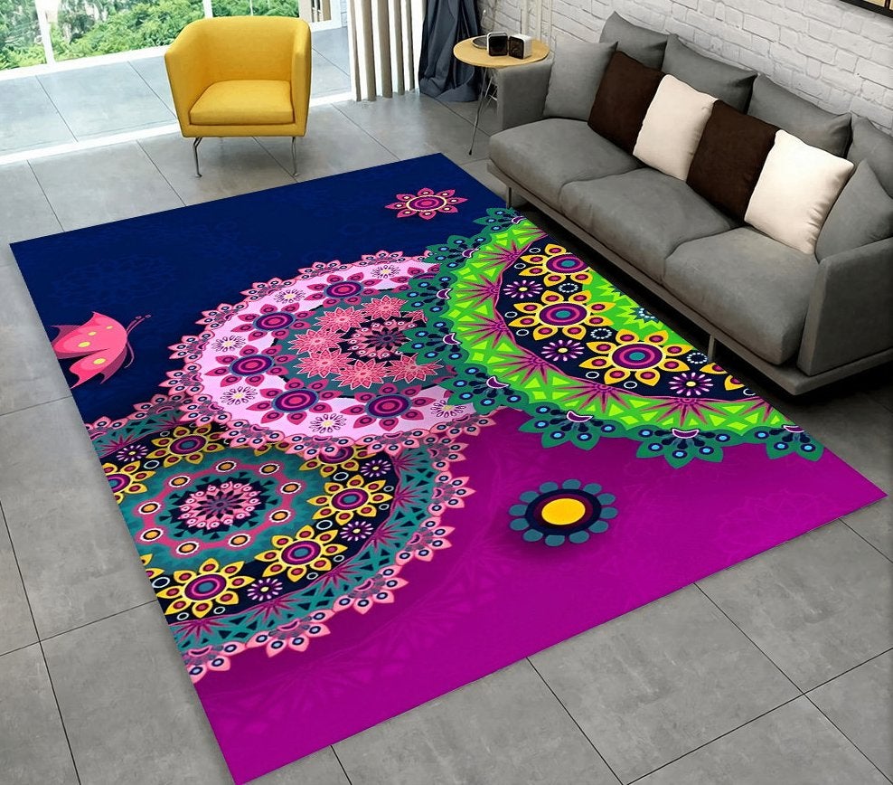 Bohemian Rechthoekig Vloerkleed 1 Tapijt Boho Paars Bloemen, Verzenden, 50 tot 100 cm, Rechthoekig, Nieuw