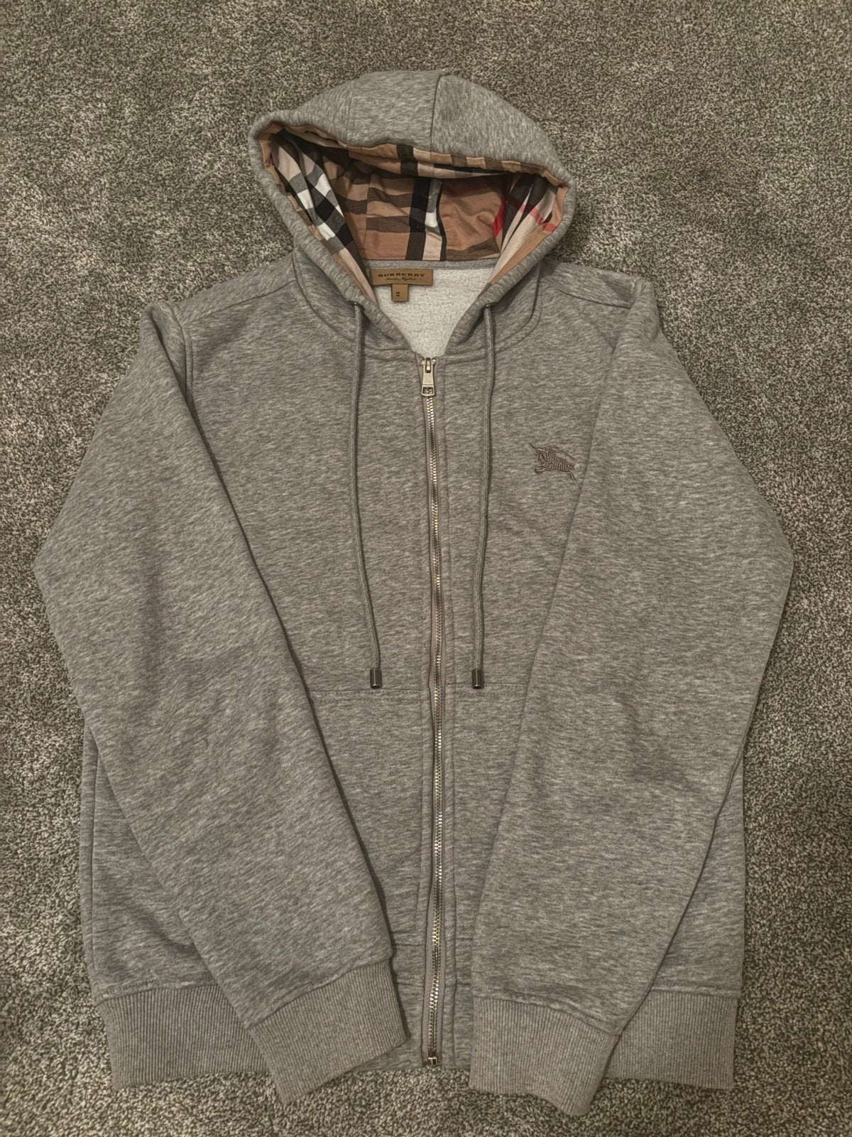 Burberry Hoodie Grijs met Geruite Voering - Maat M, Verzenden, Zo goed als nieuw, Maat 48/50 (M), Grijs