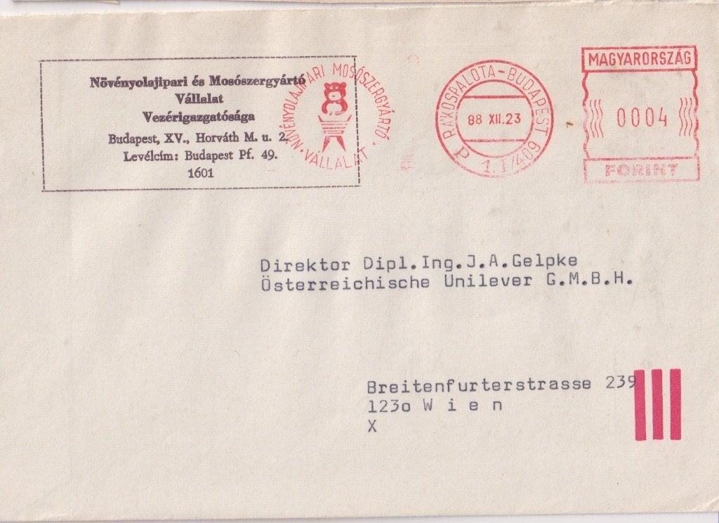 Hongarije 1988 M151 Machinestempel > Oostenrijk, Verzenden, Envelop