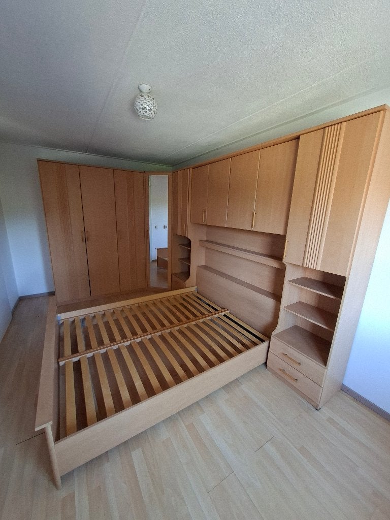 Bed met kastenwand, Huis en Inrichting, Slaapkamer | Bedden, Ophalen, Gebruikt, Bruin, Tweepersoons