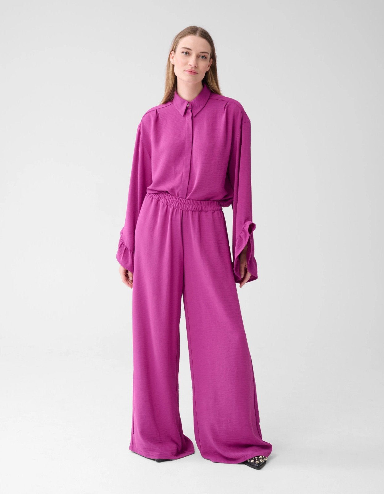 Paars Shoeby pak maat L/XL - high waist broek en blouse, Paars, Maat 42/44 (L), Ophalen of Verzenden, Zo goed als nieuw