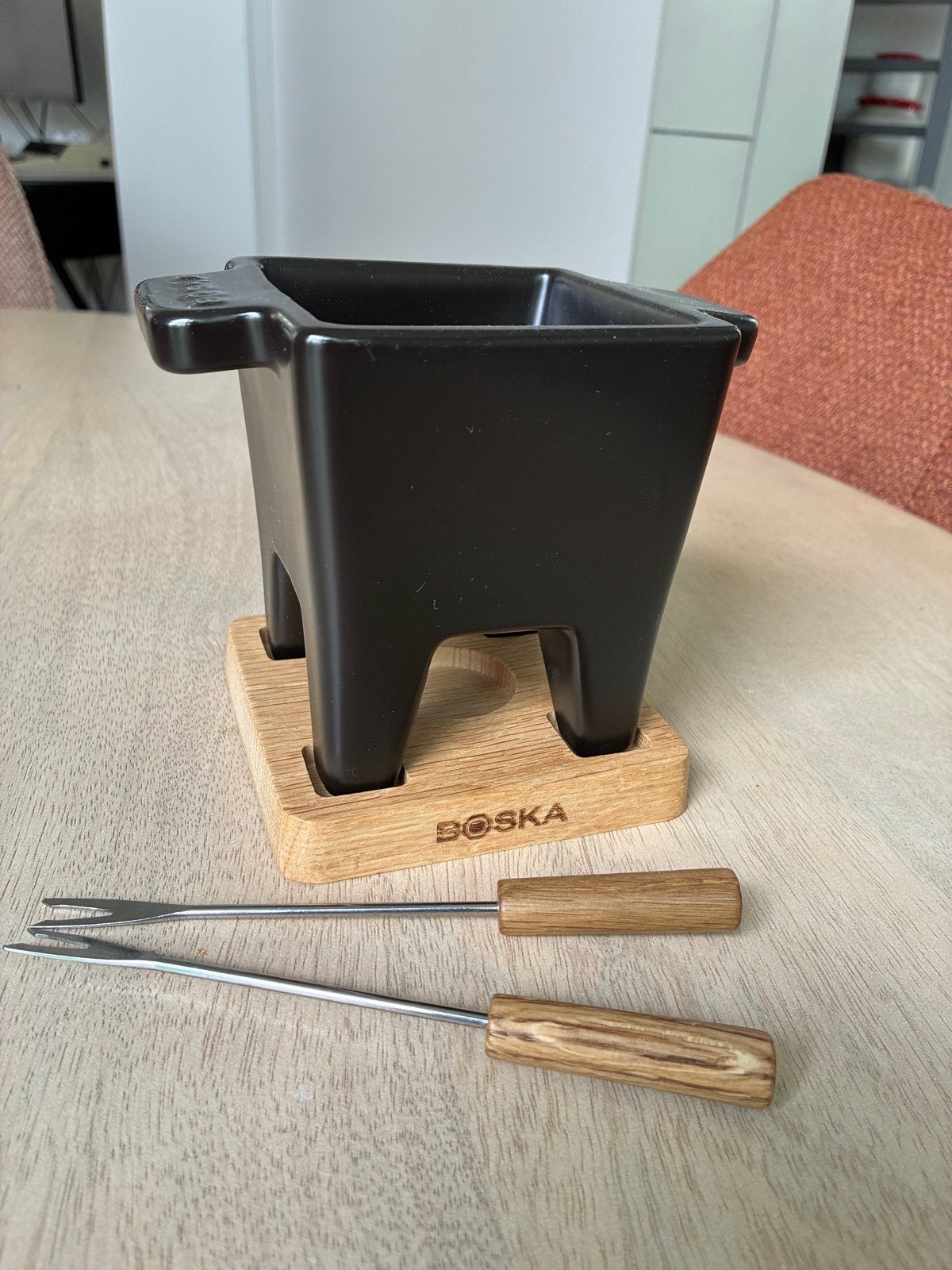 Boska Kaasfondue Set - Zwart met Houten Onderstel, Overige typen, Nieuw, Ophalen of Verzenden, Zwart