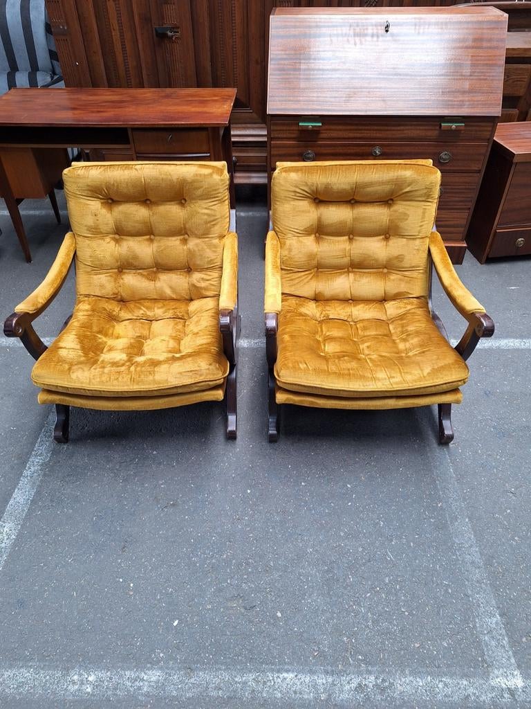2 Retro Fauteuils in Cognakkleur, Huis en Inrichting, Fauteuils, Ophalen, Gebruikt, Onbekend, 75 tot 100 cm