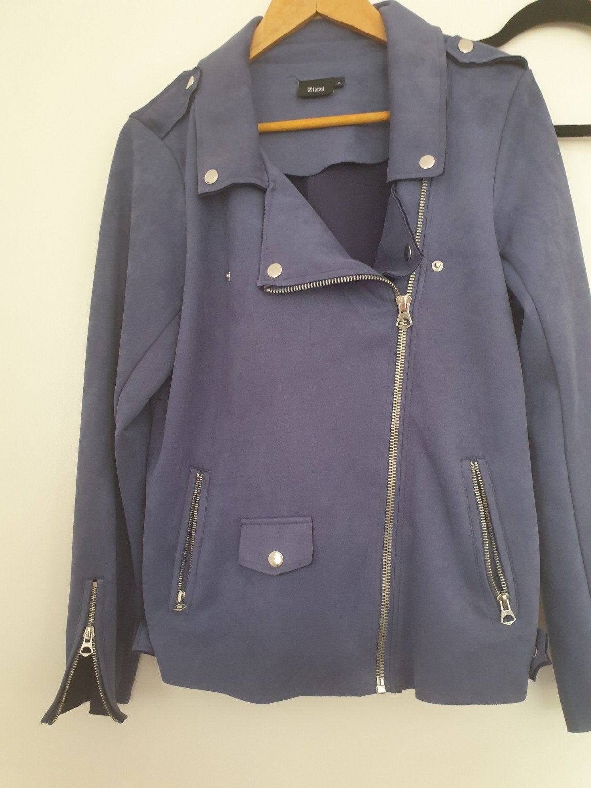 Zizzi suède-look bikerjack in blauw, Zizzi, Blauw, Zo goed als nieuw, Ophalen