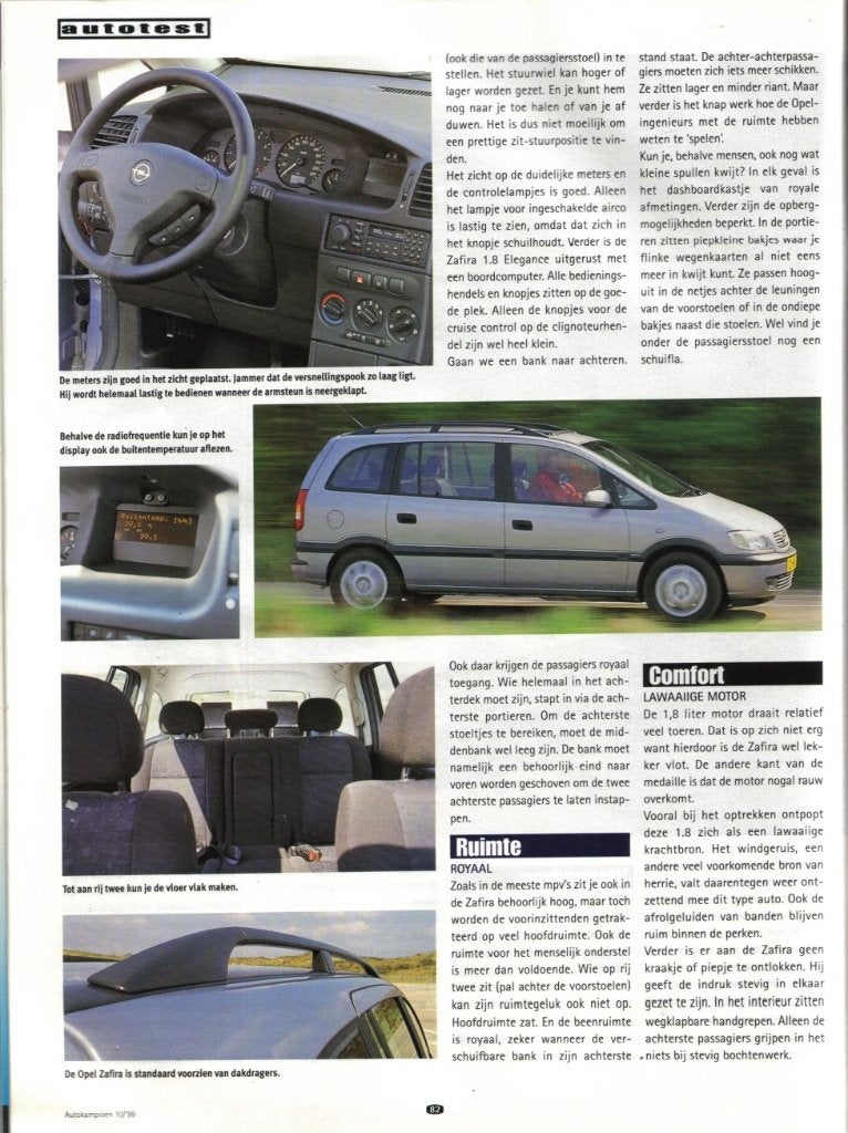 Autokampioen test Opel Zafira 1.8 1999, Ophalen of Verzenden, Gelezen, Opel