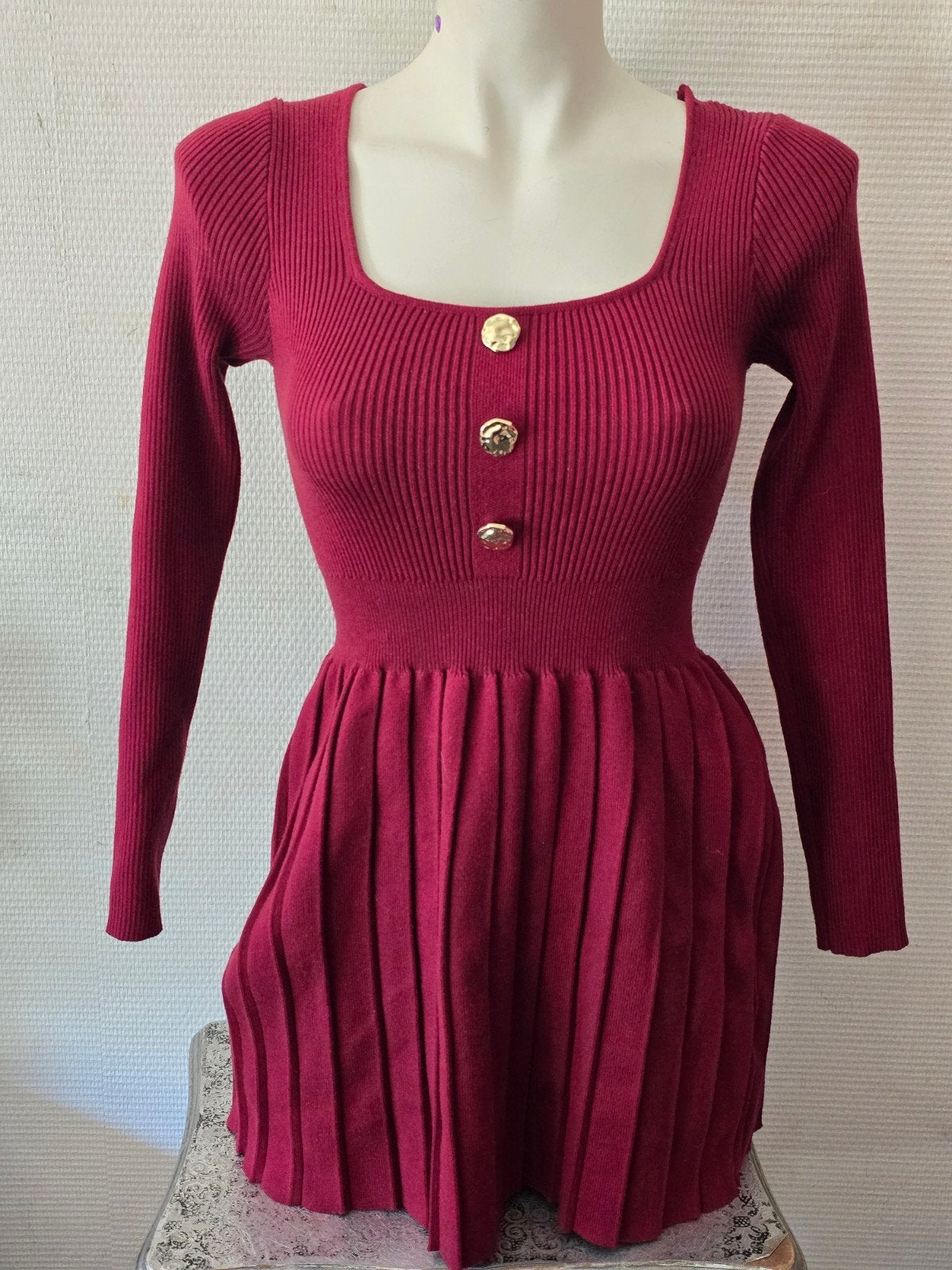 Giorgia Ribgebreide Jurk met Gouden Knoopjes - Maat S/M, Kleding | Dames, Giorgia, Ophalen of Verzenden, Maat 36 (S), Gedragen