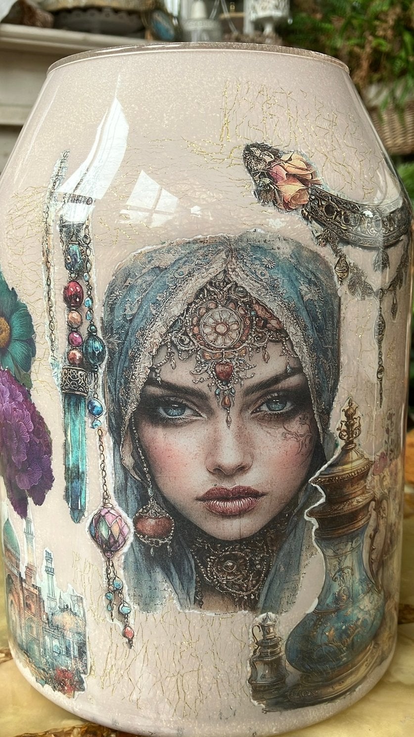 Siervaas decoupage, Huis en Inrichting, Ophalen, Overige kleuren, Nieuw, Glas