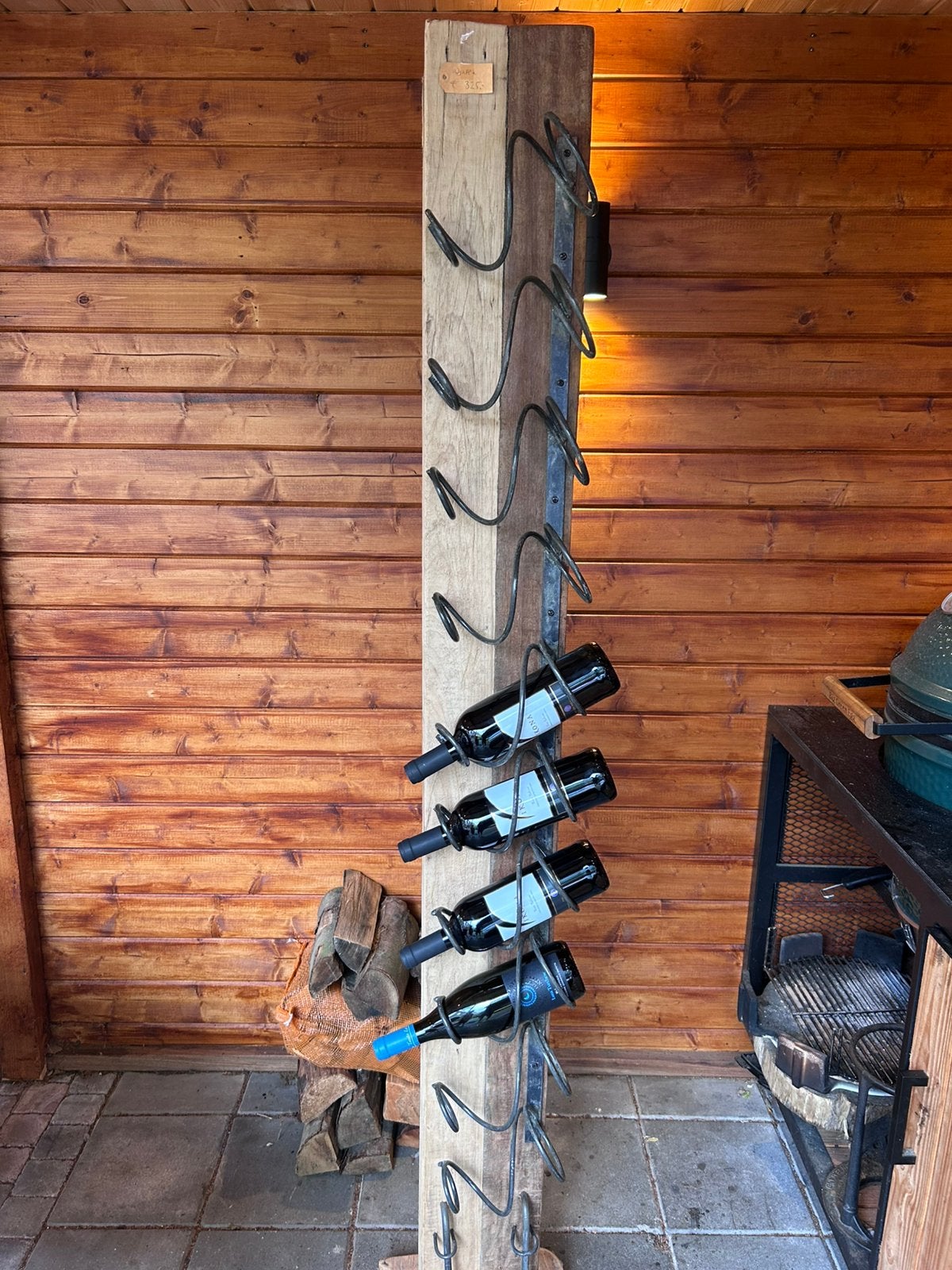 Te koop Robuust wijnrek / mancave hout en staal, Ophalen, Zo goed als nieuw, Hout, 5 tot 15 flessen