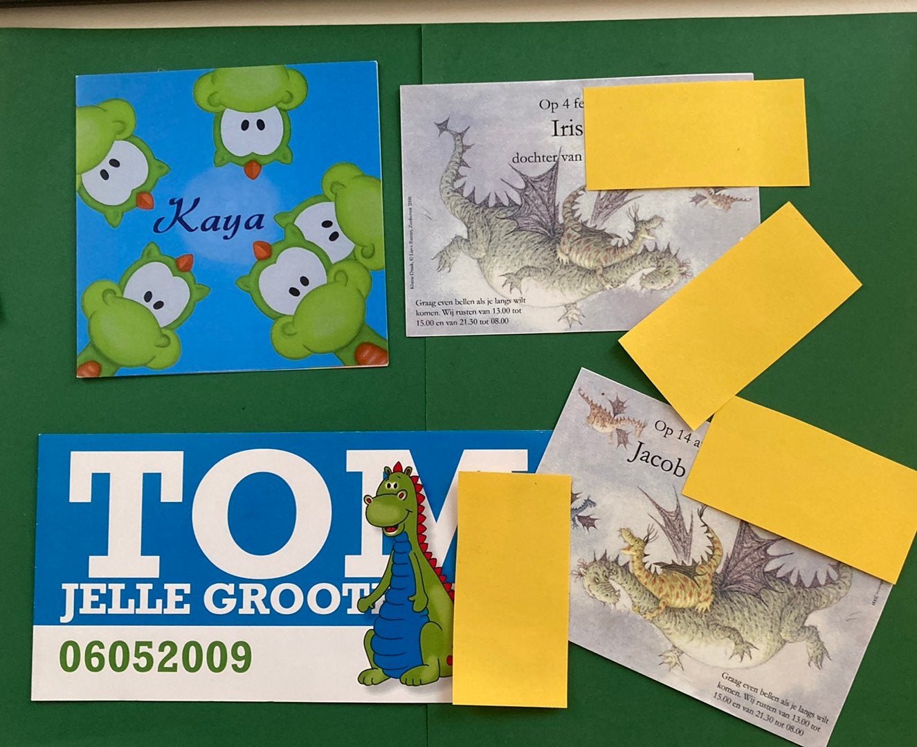 4 geboortekaartjes thema: Draken, Verzenden, 2000 tot heden, Geboortekaartje