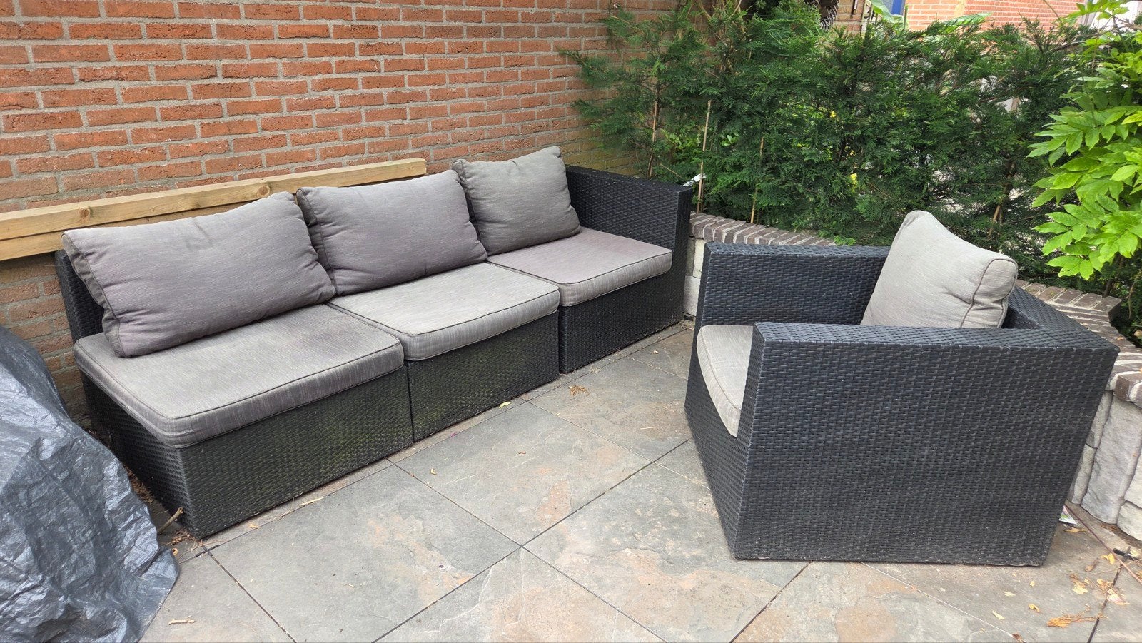 Loungeset met bank en stoel - Wicker, 4 zitplaatsen, Gebruikt, Ophalen of Verzenden, Loungeset