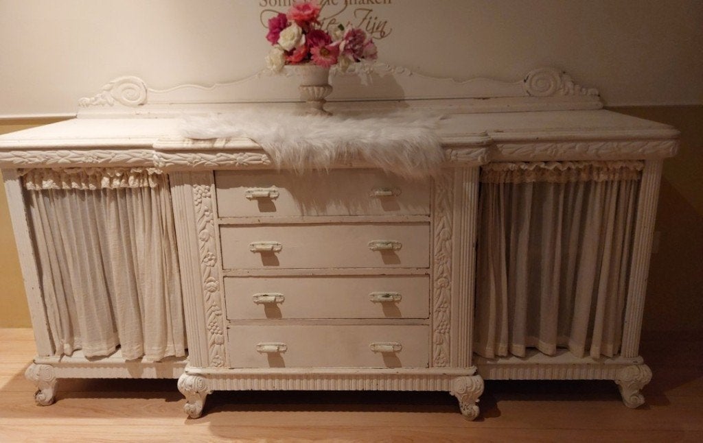 Antiek dressoir met opzetstuk - Crème wit, Ophalen