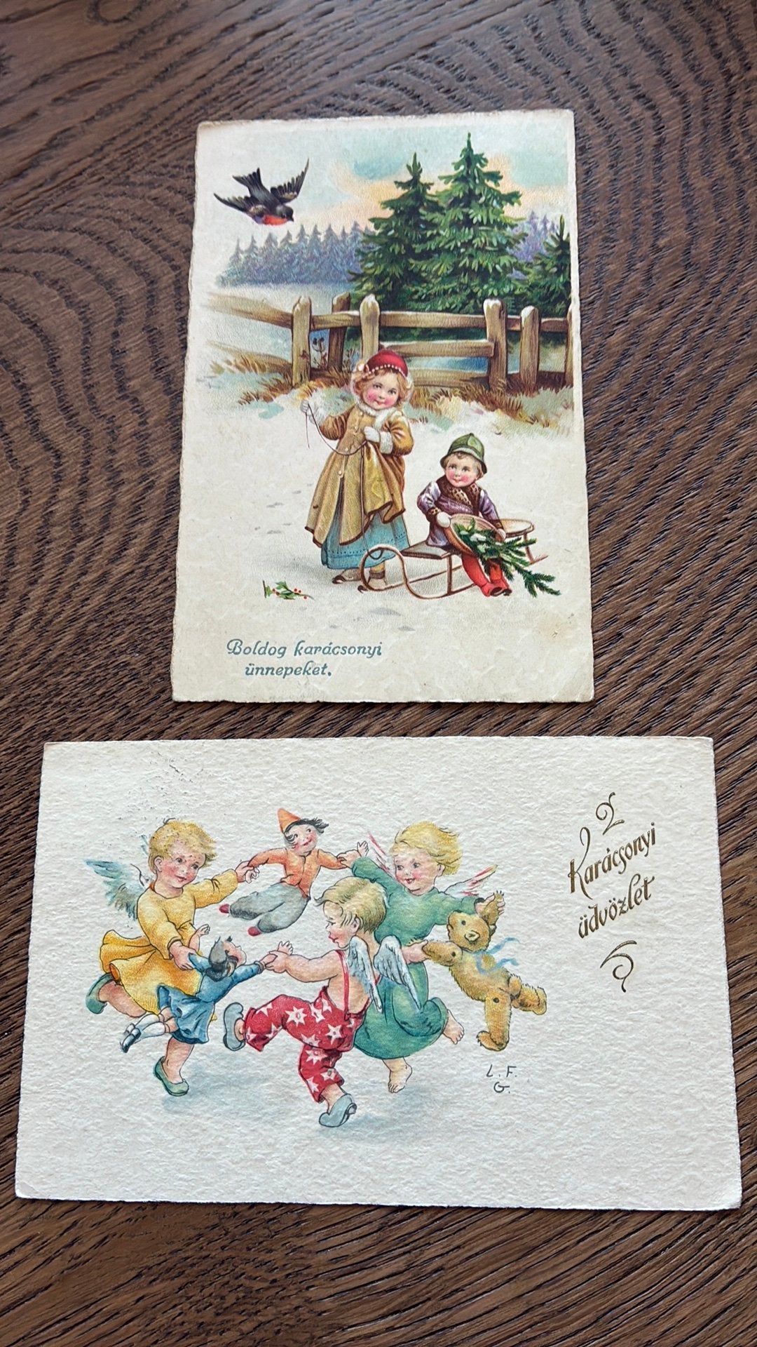 Engeltjes dansen met poppen/Kinderen,slee,roodborstje, Ophalen of Verzenden, Kinderen