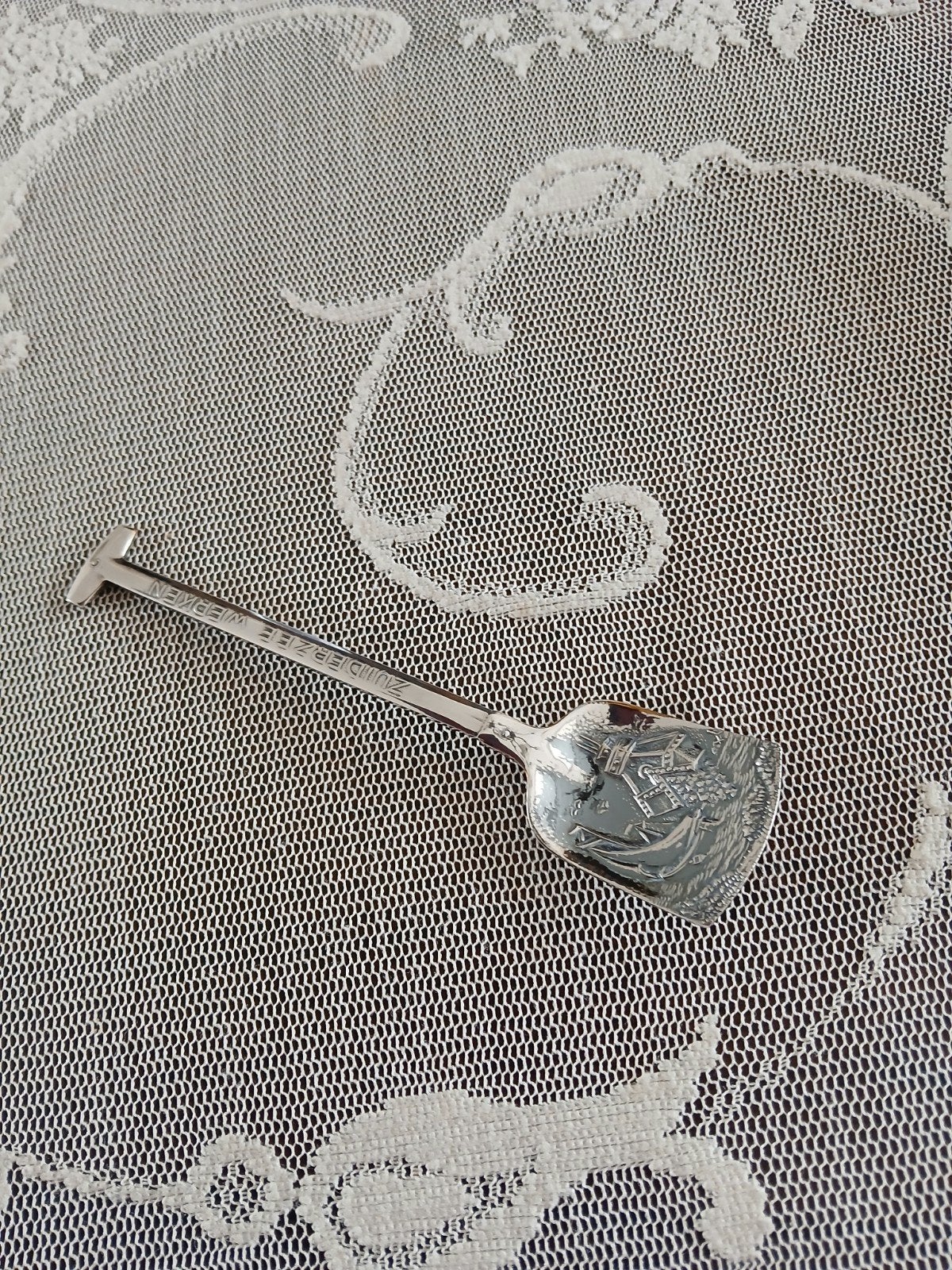 Vintage verzilverde suiker lepel Zuiderzeewerken, Ophalen of Verzenden, Zilver