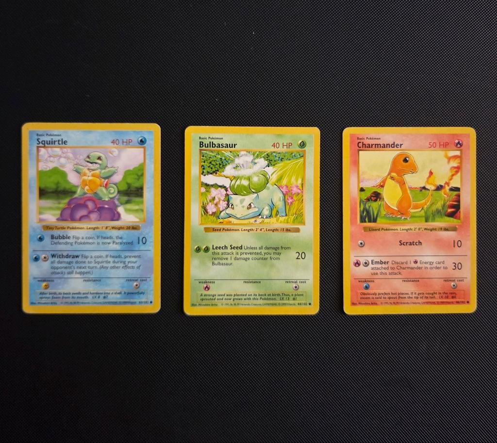 Shadowless Bulbasaur/Squirtle/Charmander - Base set (LP/GD), Ophalen of Verzenden, Zo goed als nieuw